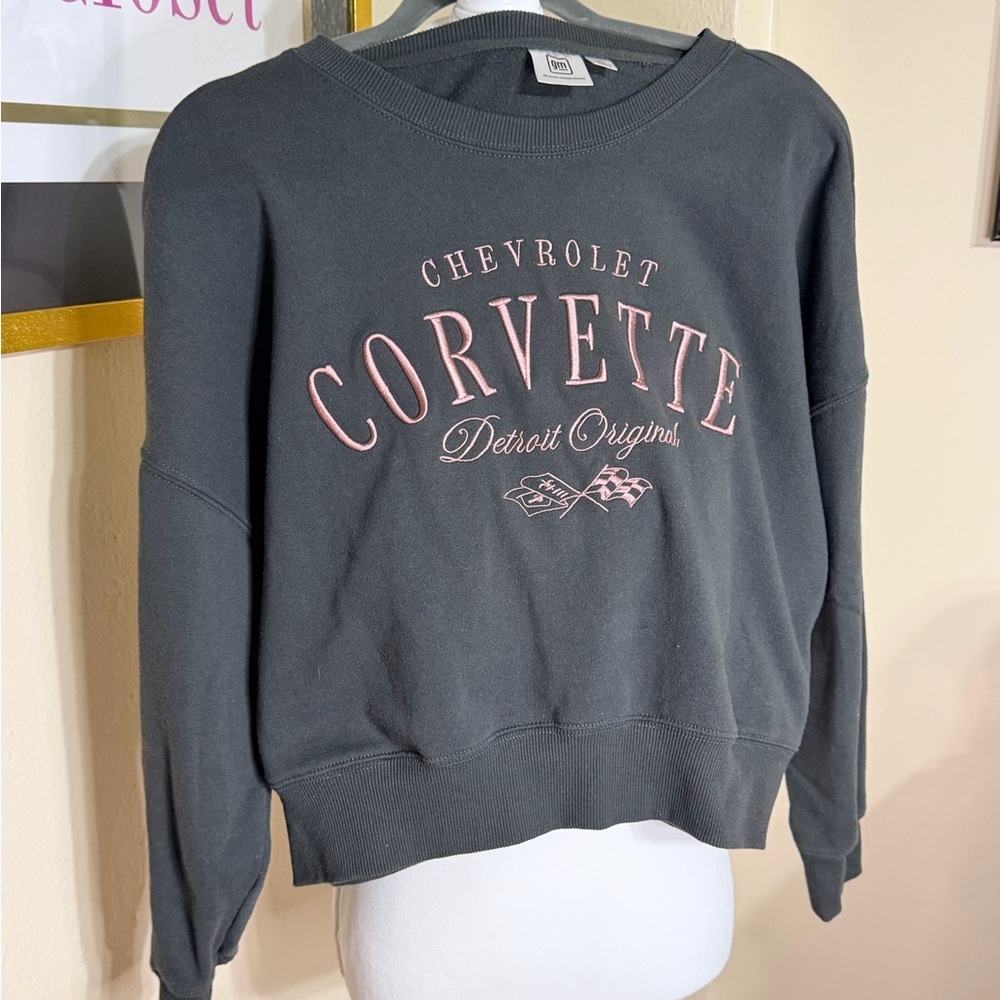 Chevrolet Corvette Women's Black Sweatshirt with Pink Logo